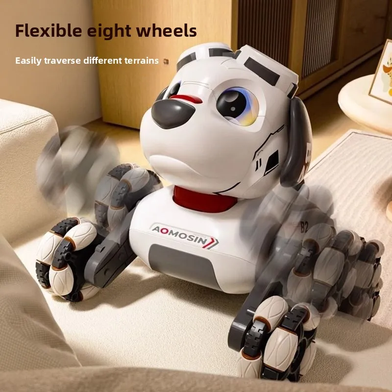 หุ่นยนต์สุนัขอัจฉริยะควบคุมระยะไกล 8 ล้อ ของเล่นสัตว์เลี้ยงผาดโผน ของเล่นเด็ก หุ่นยนต์สุนัข มอบของขวัญให้เด็กๆ