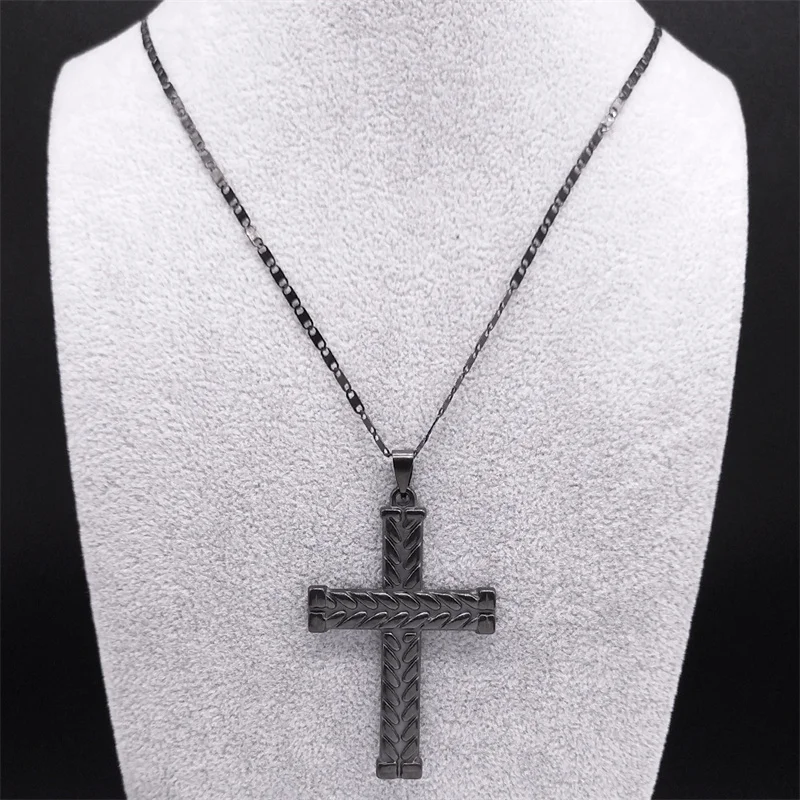 Big Black Goth Cross Pendant Men Necklace Stainless Steel Male Christian Religion Necklaces Jewelry Gift Collar de Cruz NHH7S03