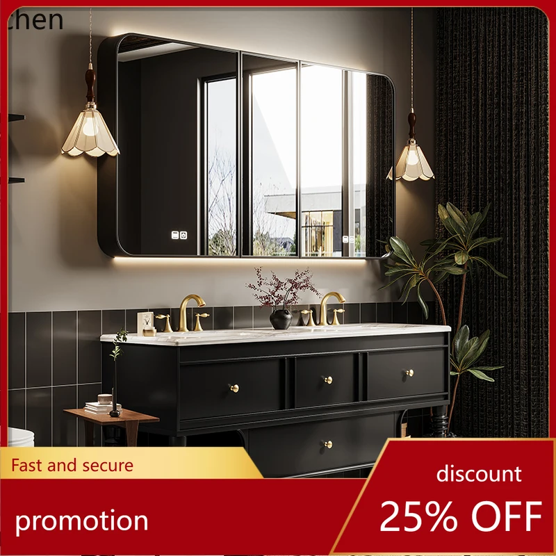 

HT oak double basin French retro bathroom cabinet combination toilet washbasin cabinet bathroom cabinet