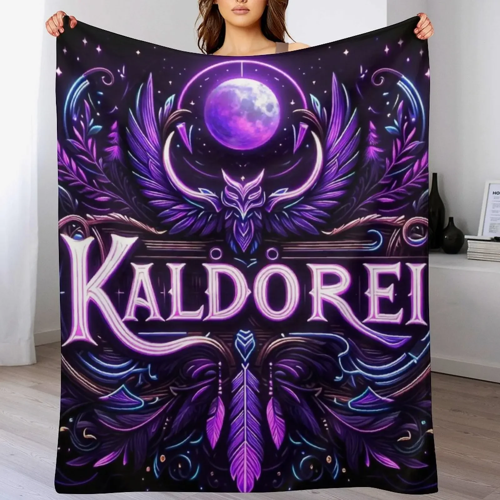 

Night Elf / Kaldorei World of Warcraft Inspired Neon Crest. Throw Blanket Multi-Purpose Nap Thermal Blankets