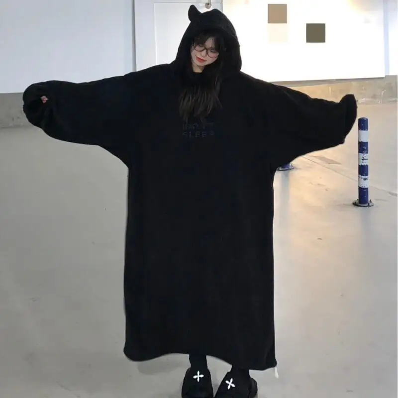 Couple Set Winter Pajamas Thicken Keep Warm At Home Leisure Homewear Girl Cute with Wings Extra Long Version Hooded Nightdress