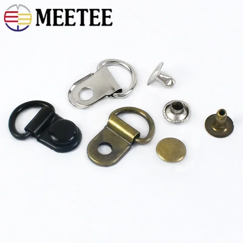 10/30/50Sets Meetee 9*14mm Metal Copper D Ring Buckle Carabiner Installation Nail Shoes Strap Hook Bag Accessory Leather Craft