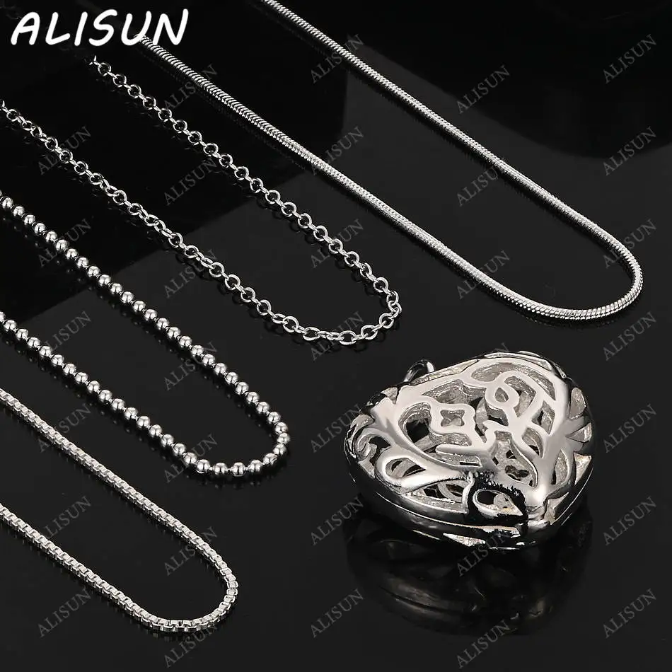 

ALISUN 40-75cm 925 Sterling Silver Hollow Love Heart Pendant Necklace Chain For Women Wedding Fashion Jewelry Christmas Gift