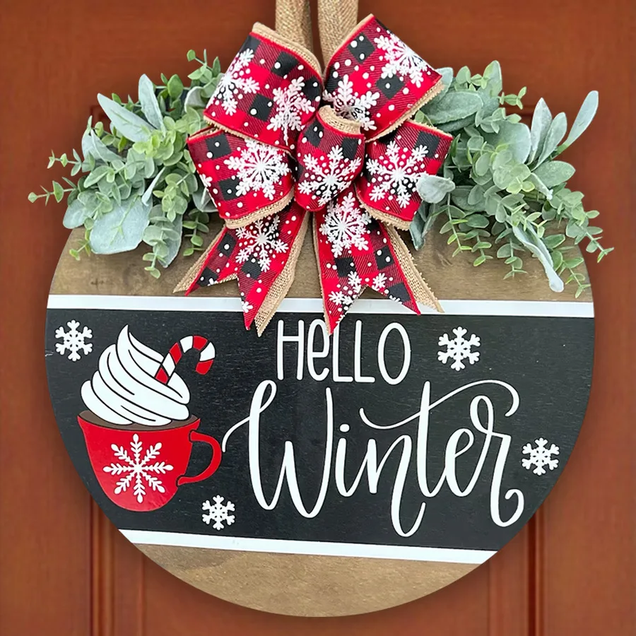 

Hello Winter Welcoming hanger Christmas door decoration door Board Wooden front door pendants Home decor christmas ornaments