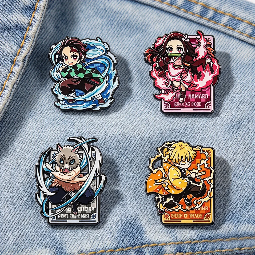 4Pcs/set Anime Demon Slayer Enamel Brooch Pins Kimetsu No Yaiba Character Tanjirou Nezuko Rengoku Metal Lapel Badge Cosplay Gift