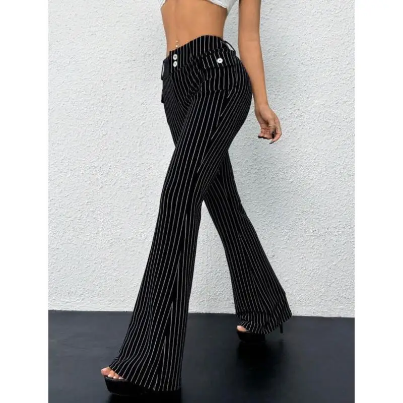 

Low Waist Slim Fit Striped Flared Pants New Sle Cross-Border Bots High Waist Bell Bot Vintage Ciwalk Nine Points orts