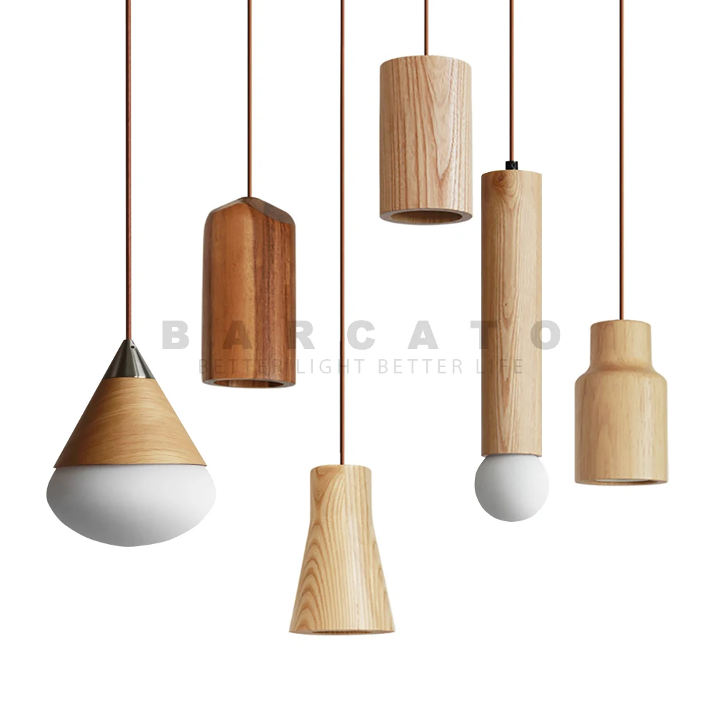 Wood LED Pendant Lamp Dining Room Furniture Hanging Lamp Restaurant Walnut Indoor Lights Beside GU10 LED Living Room Decoration