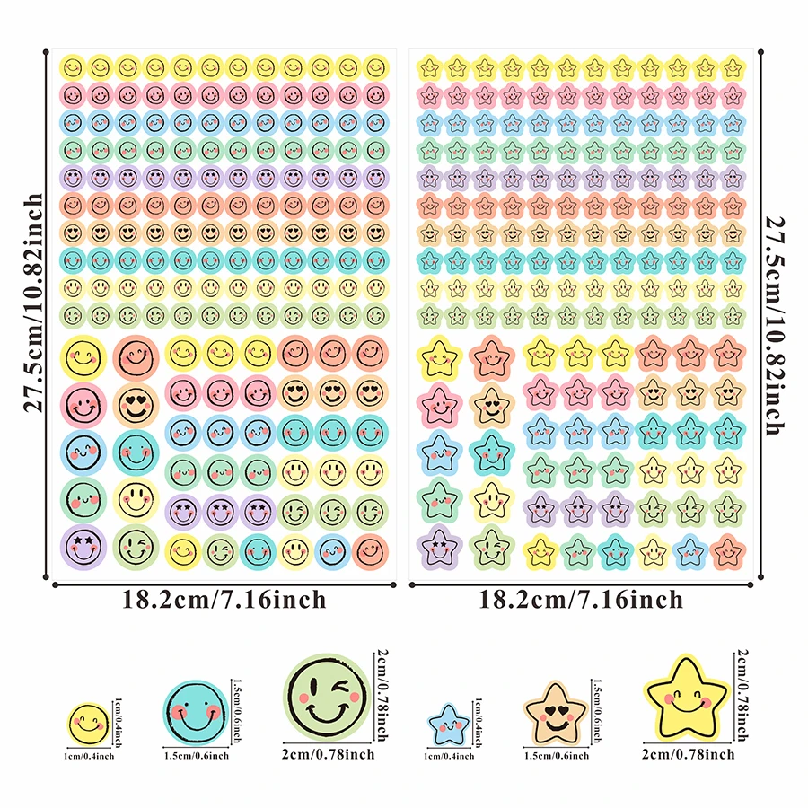 1660 Pcs Pastel Expression Stickers – Aesthetic Star and Round Shape Labels with Lighthearted Designs, Ideal for Journals