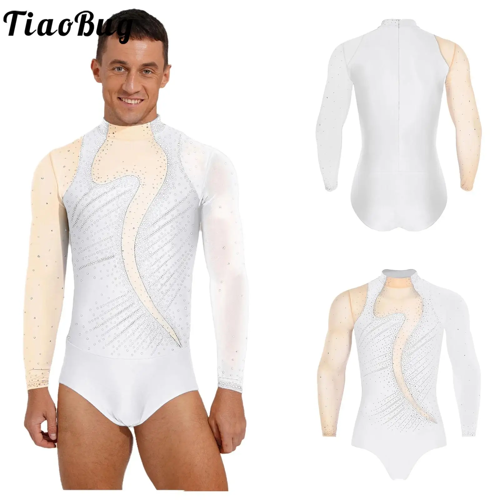 

Men Lyrical Rhinestone Acrobatics Figure Skating Dance Performance Competitions Leotard Stretchy Breathable Gymnastics Dancewear