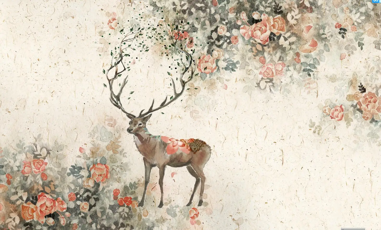 Custom wallpaper photo watercolor cherry tree deer garden home decor living room bedroom wall murals 3d wallpaper papel tapiz