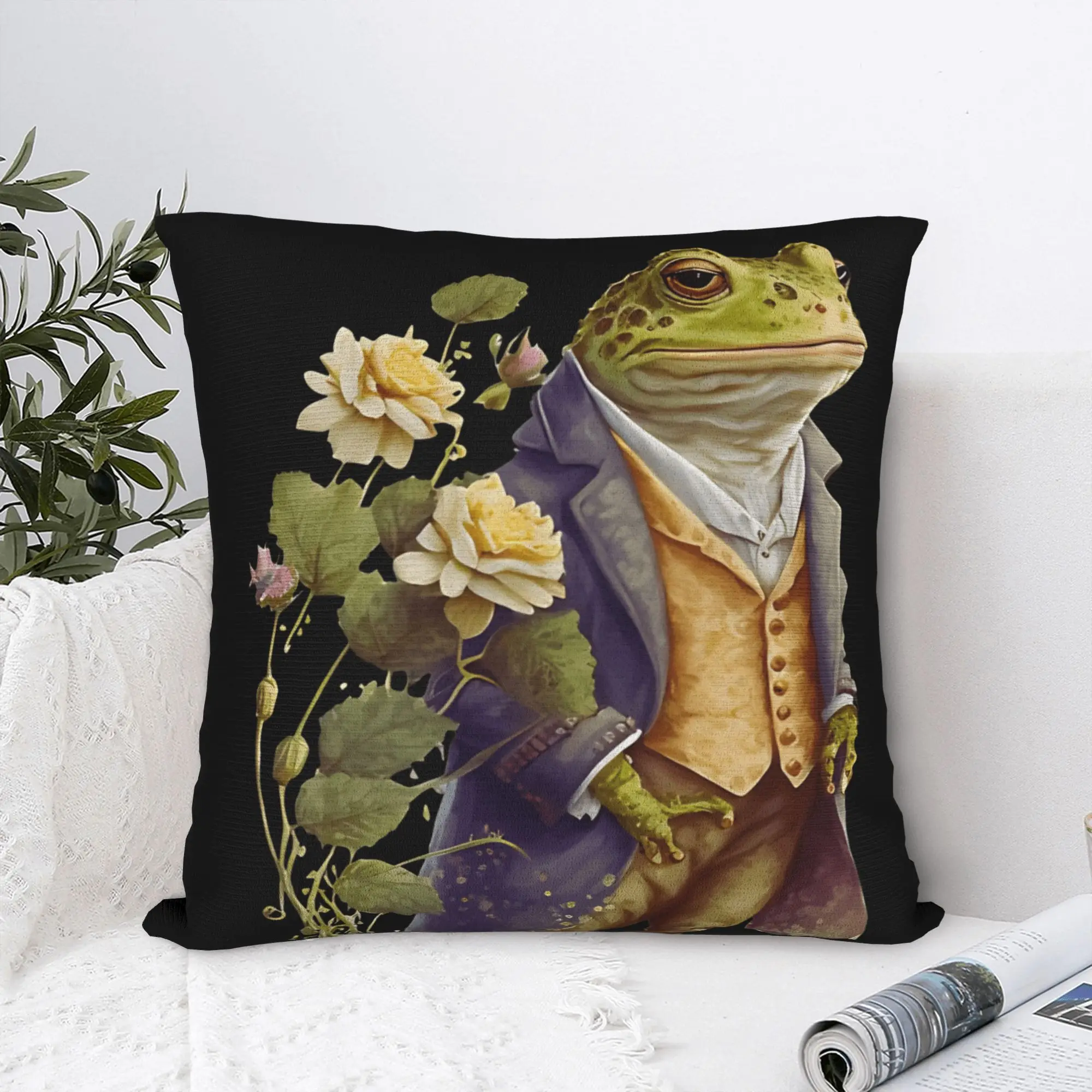 Gentleman Frog Pillow Cover  Square Cushion Cover Novelty Pillow Case For Office Car Home Decor