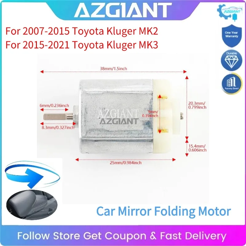 AZGIANT Folding Side Mirror Actuator Motor FK140PA13220 Power Fold Rearview For Toyota Kluger MK2 MK3 2007-2021 Repair Kits Car Accessories