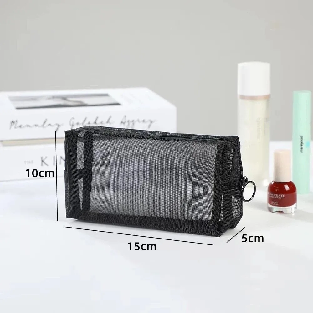 

Новая черная сетчатая косметичка на молнии, прозрачная сетчатая косметичка, многофункциональный портативный органайзер для макияжа, дорожное использование