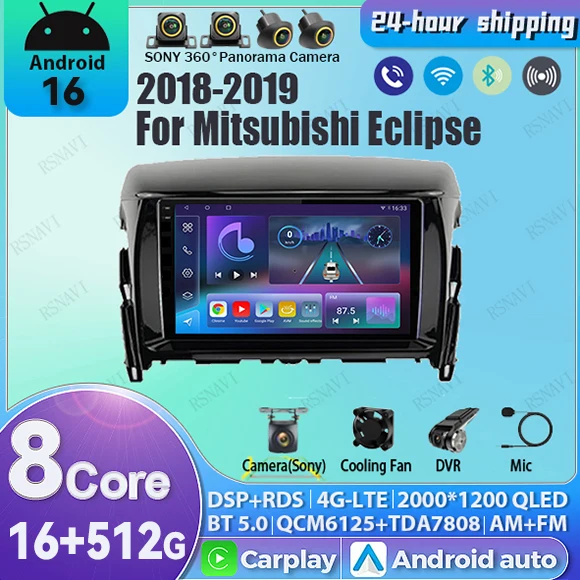 Radio Multimedia para Auto con Android 16 para Mitsubishi Eclipse Cross 1 2017 2008 - 2021, Navegación GPS, Reproductor de Video, Estéreo, Carplay+Auto