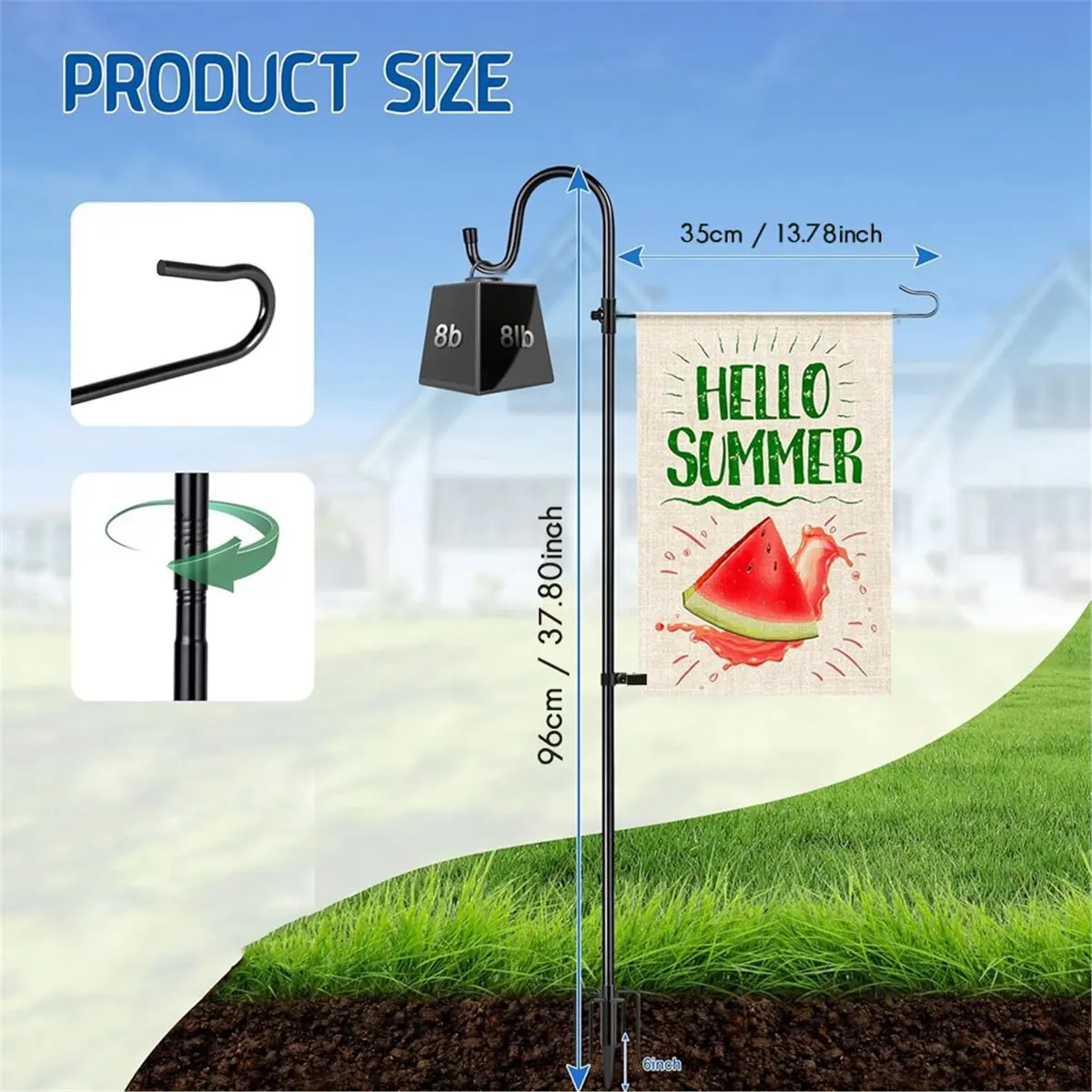 Garden Flag Stand, Heavy Duty Flag Pole Holder with Shepherd Hook for Yard Decoration, Sturdy Yard Flag Post Stake