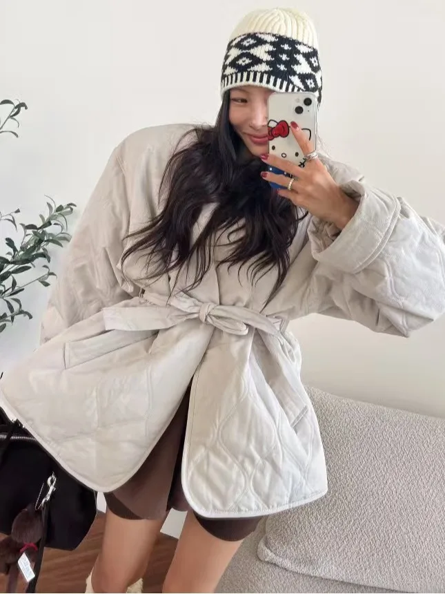 

Модный свободный утепленный жилет из хлопка с ромбовидным узором и поясом для женщин, зимнее пальто, теплый хлопковый жилет, корейский стиль, для повседневной носки