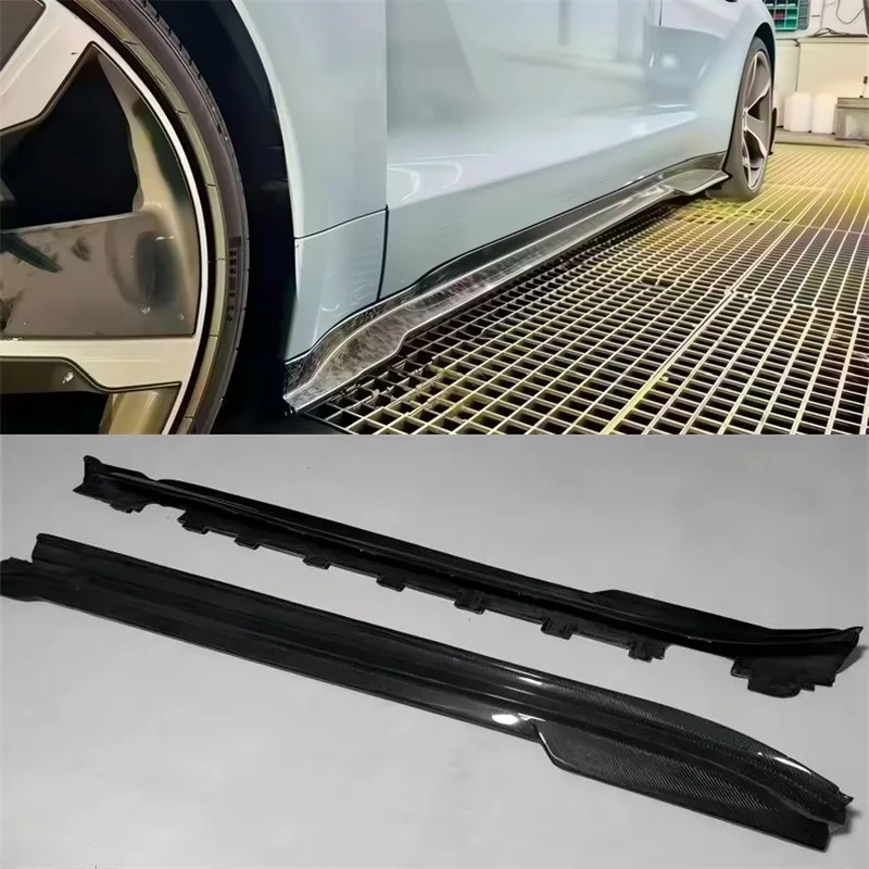 For Porsche Taycan 2019-2024 ReaI Carbon Fiber Side Skirts Extensions Lips Spoiler Body Kit