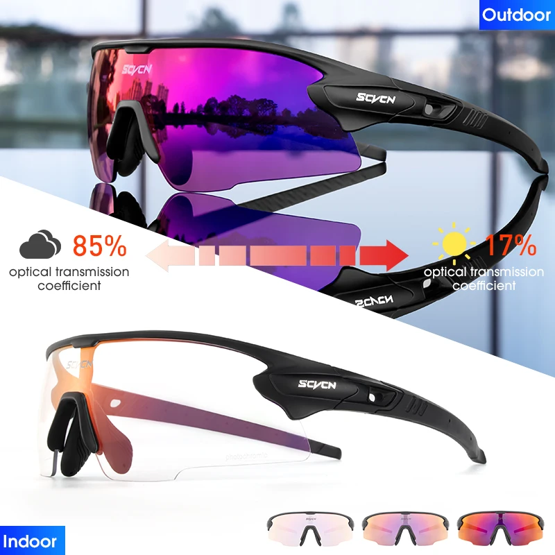 

SCVCN Blue Red Photochromic Glasses Sports UV400 Running Sunglasses Men Women MTB Bike Cycling Eyewear Bicycle Goggles