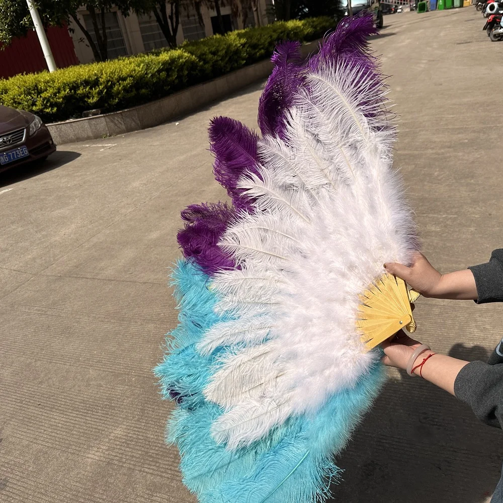 

Customized Real Ostrich Feathers Foldable Fan for Stage Show Performance Dance Props Colorful Plumes Fan Decoration 100CM 130CM
