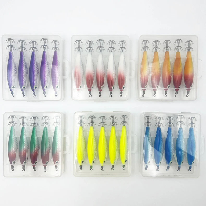 ShareShark 5 Stück/Box Tintenfisch-Jig-Köder 8cm 5,6g UV-Leuchtender Garnelenköder Horizontaler Kunstköder für Tintenfische, Oktopus, Salzwasser – Detail 20