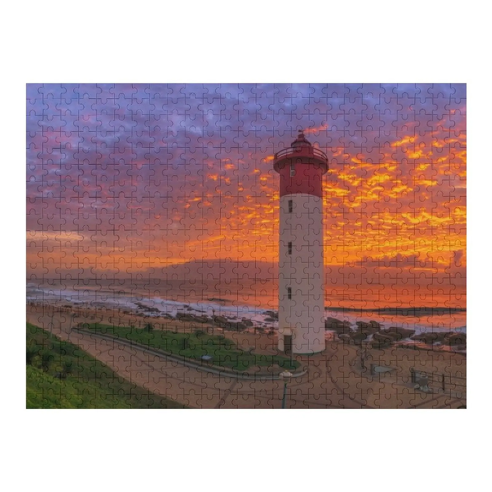 

Umhlanga Lighthouse at Sunrise - Durban, South Africa Jigsaw Puzzle Picture Wood Name Puzzle