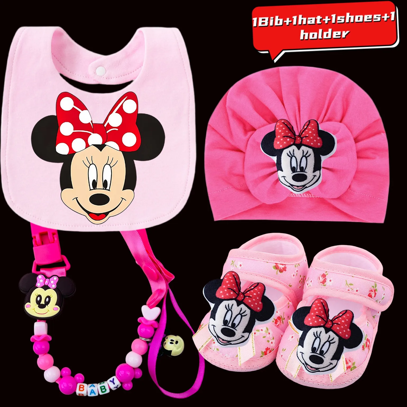 

0-8m cute bow new baby shoes hats shoes pacifier chain sets anti-slip toddlers first baby walkers baby girls new soft soled