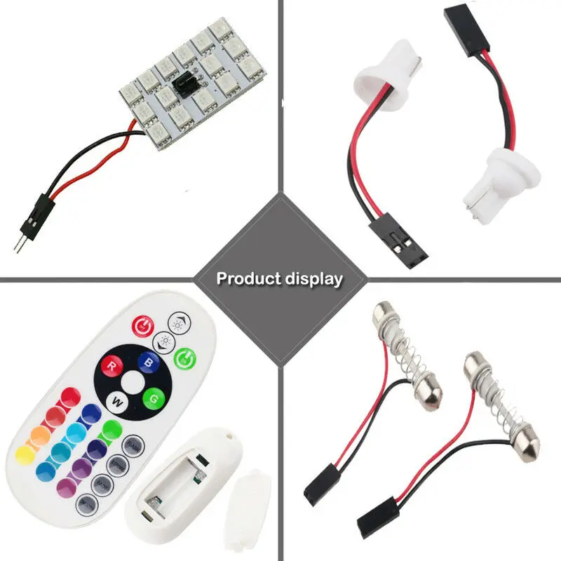 RGB T10 5050 15 SMD Remote Control Rgb Car Led panel interior Auto lights Reading Dome Festoon BA9S Adapter DC 12V