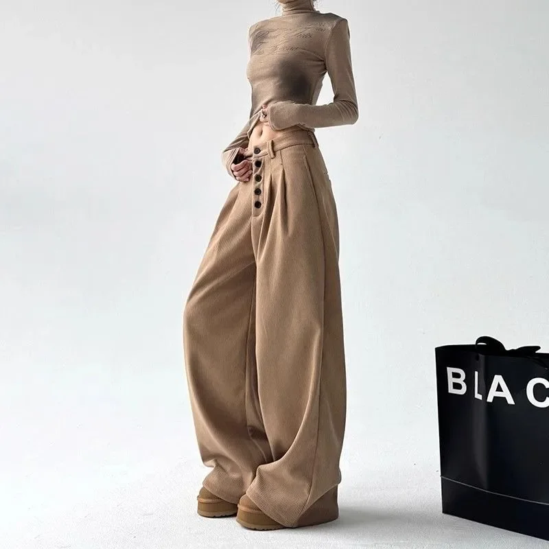 بنطلون جديد فضفاض بأزرار واسعة الساق بطول الأرض بتصميم أمريكي عتيق للنساء