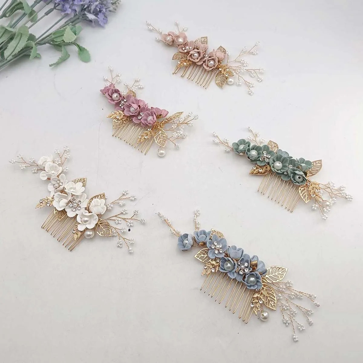 Peigne à cheveux en alliage en forme de feuille avec perles de cristal, fait main, pour femmes, mariée, accessoires de coiffure de mariage, bijoux