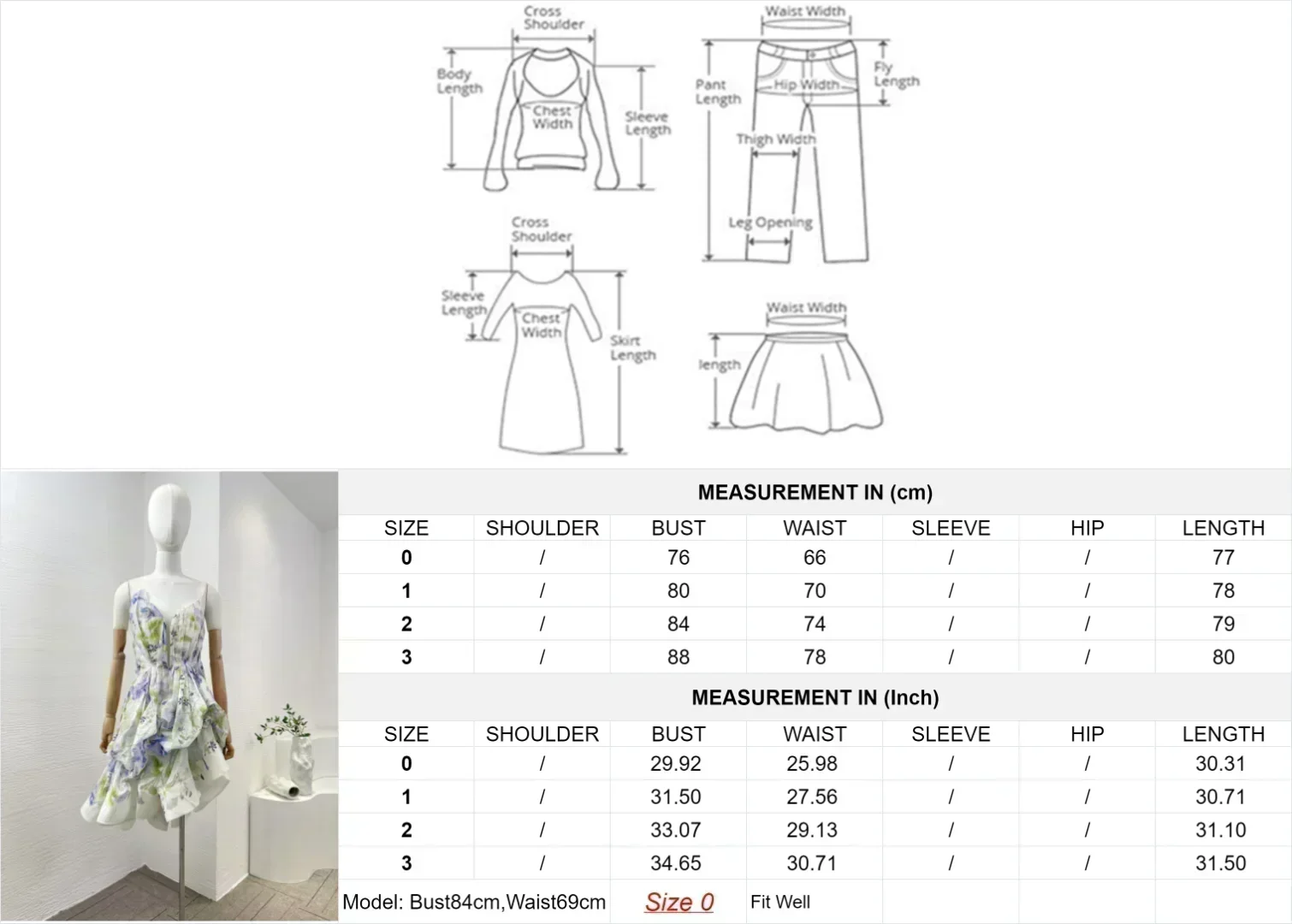 2024 ใหม่สีขาวดอกไม้สีฟ้าพิมพ์ Ruched กลีบหลอดมินิเดรส