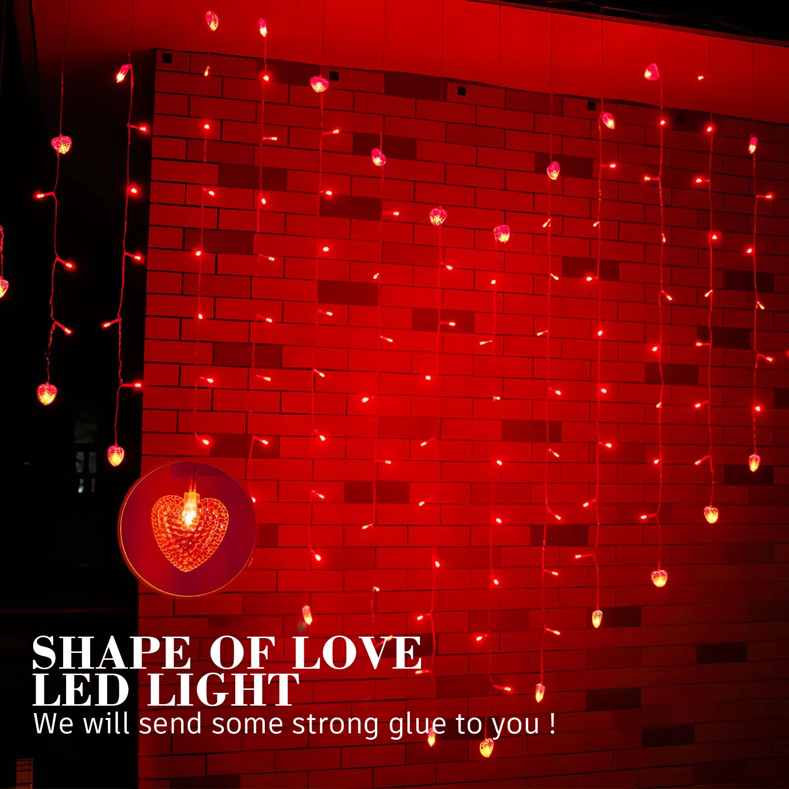 

LED Curtain Light String Heart Shape for Window Wall Wedding Party Decor - Red Indoor Outdoor Garden Valentine's Day Lights