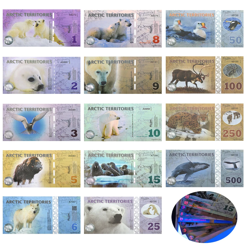 Arctic Territories Banknote 14pcs/set Polar Bear Whale Lynx Animal Commemorative Vouchers Full Set Collection