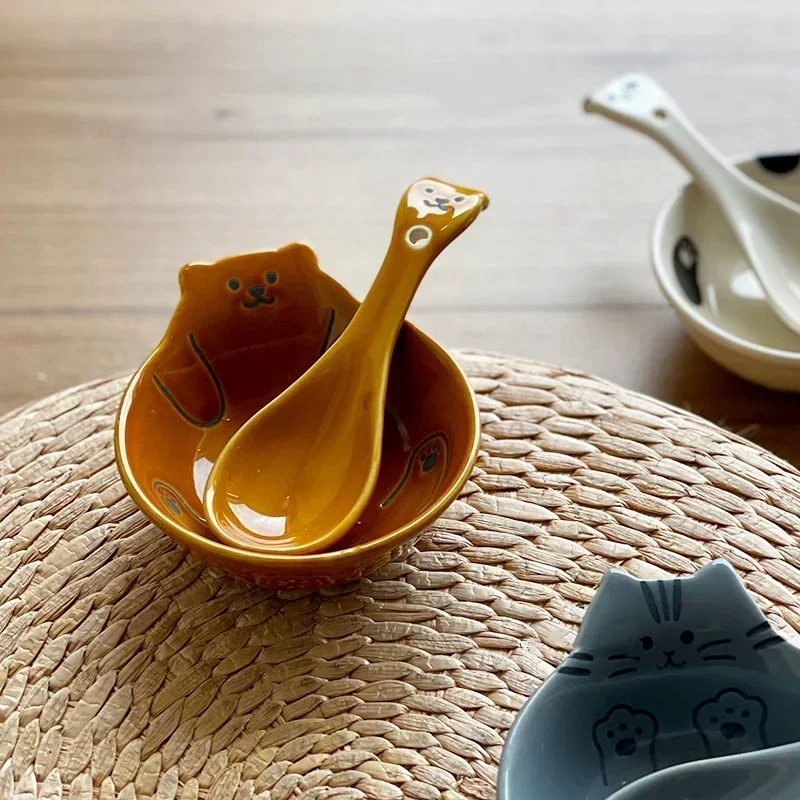 Japanese Cartoon Cat Print Ceramic Dipping Bowls Home Sauce Dish Kitchen Tools Butter Dish Saucing Plate Oil Bowl Decor