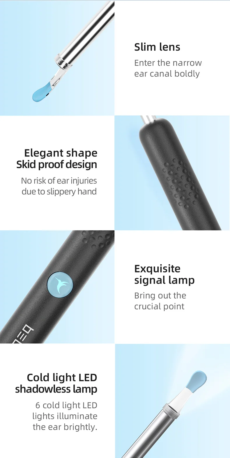 New Bebird Smart Visual Ear Sticker R1+ With Micro Camera 8 Million Pixels 6 LED Light For Home Ear Inspection Video Otoscope