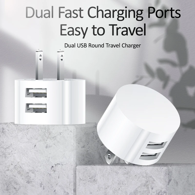 5V 2.1A Mini Round Charger US EU UK Plug Dual Ports Phone Charger For iPhone iPad Samsung Xiaomi Basic Charge Travel Charger