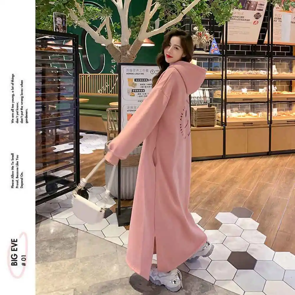 Plus Size 5XL 140kg Winter Elegant Party Fleece Dresses for Woman Long Dress Casual Warm Hooded Dress