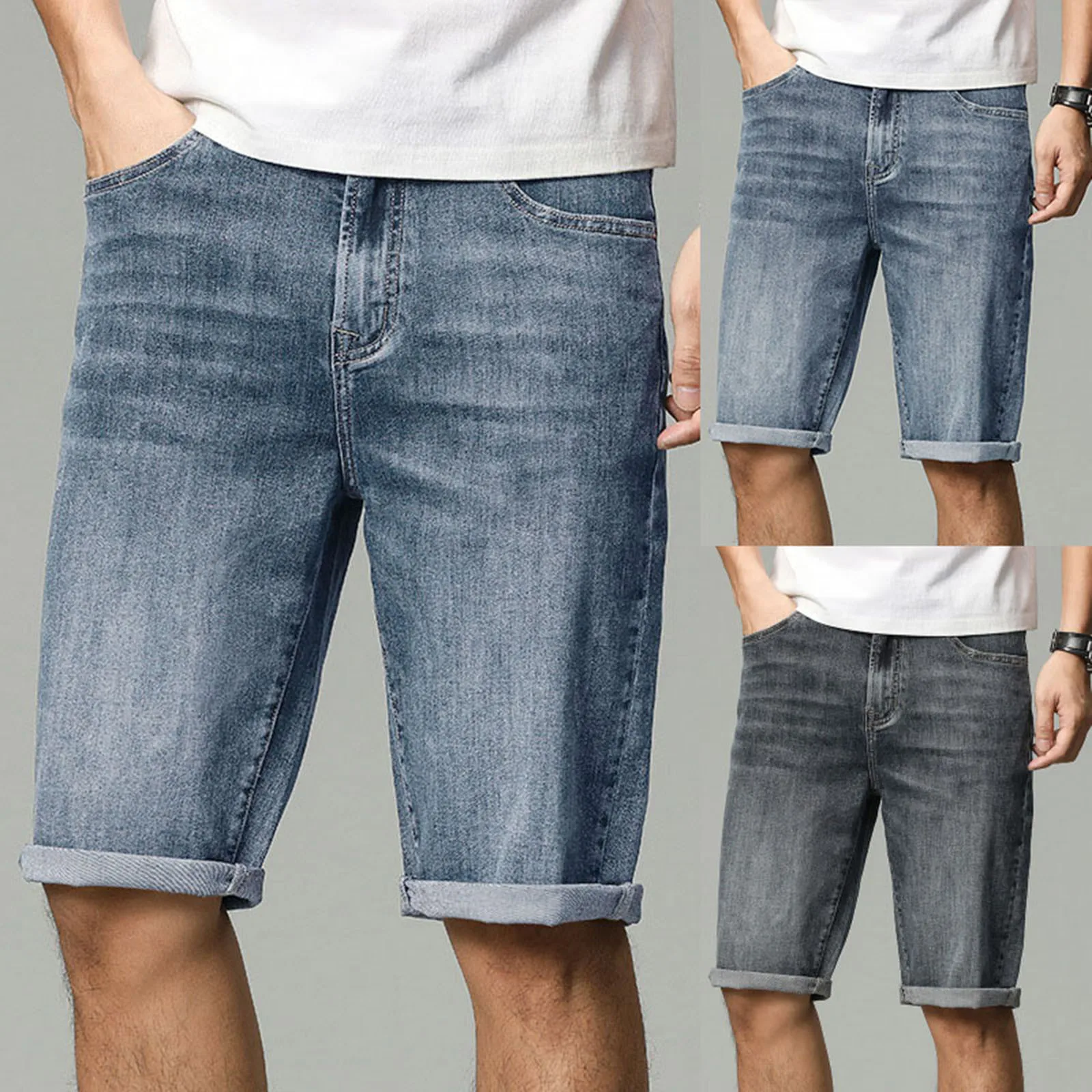 Mens Retro Wash Casual Loose Fitting Denim Shorts Memory Foam