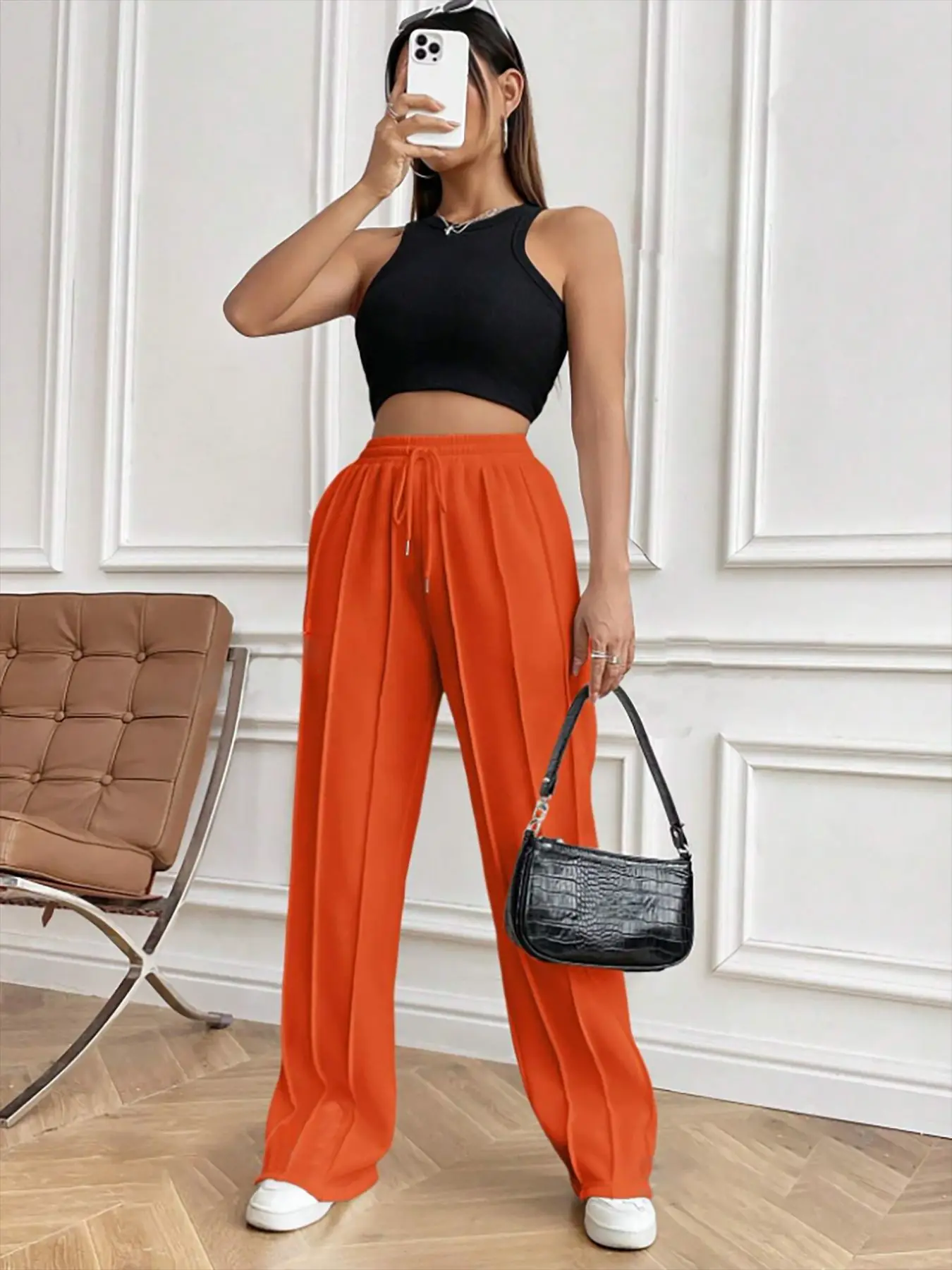 Pantalones de chándal informales de moda para mujer europea y americana con cordón, rayas verticales, pantalones deportivos de pierna recta para