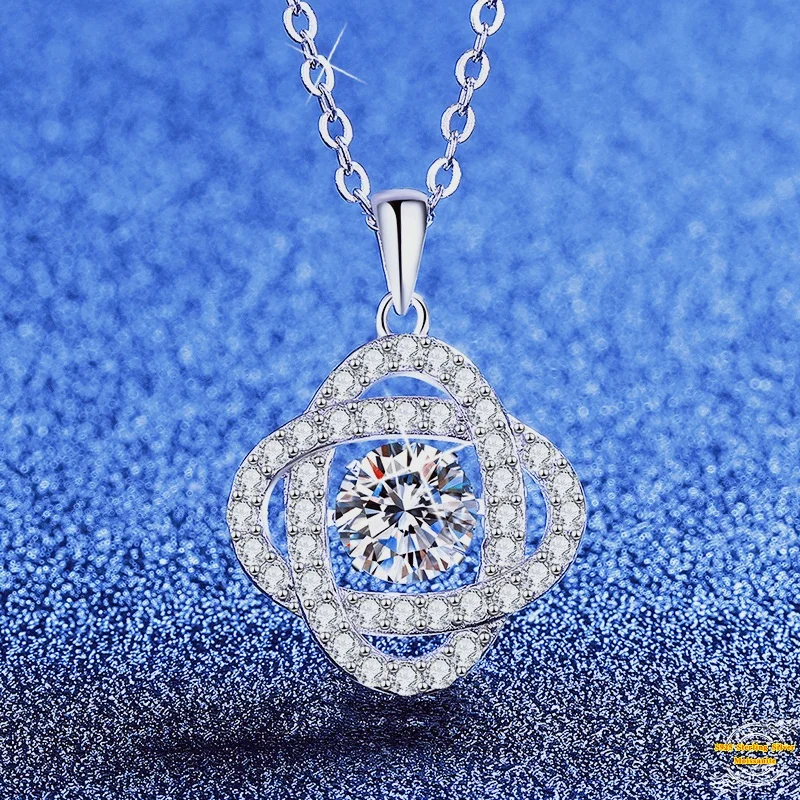 1.0ct Moissanite S925 Silver Necklet Pendant for Women Men Plated Platinum Rotate Pattern Beating Heart Charm Necklace Wholesale