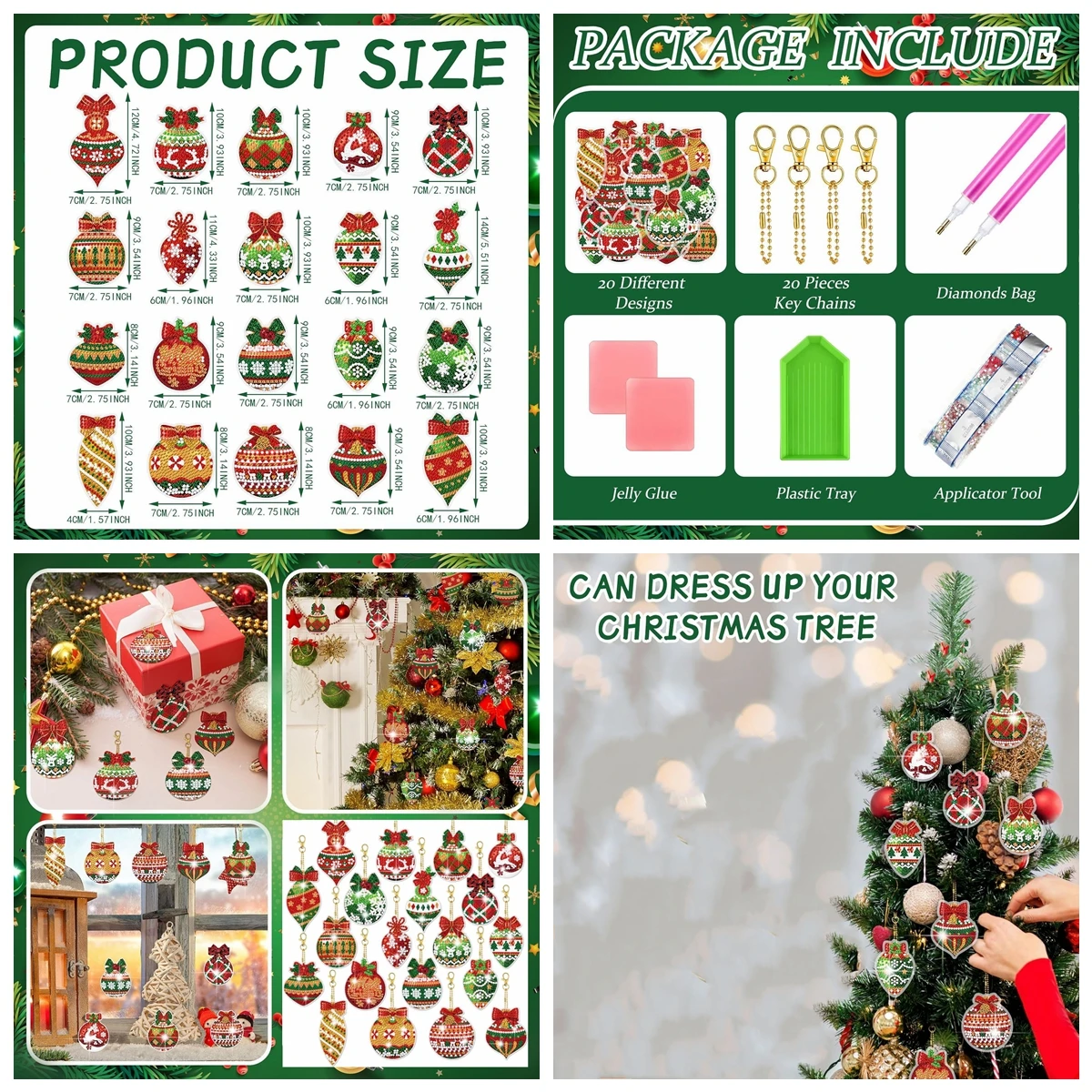 8-20pcs/set DIY Keychains Diamond Painting Christmas Decoration Acrylic Double Sided Diamond Art Christmas Keychains for Adults