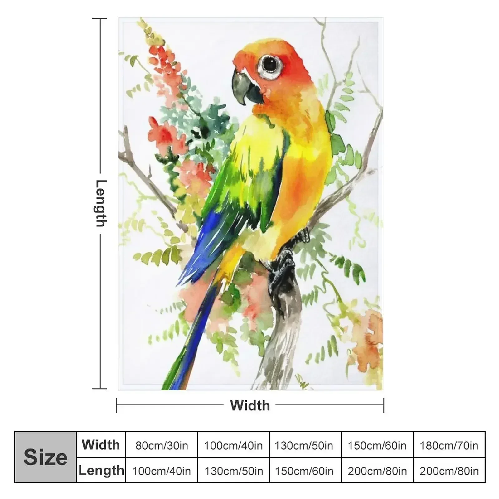 Sun Conure Parakeet Throw Blanket couch cozy soft plush fuzzy picnic outdoor blanket