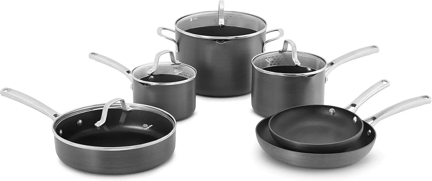 

Calphalon 10-Piece Pots and Pans Set, Nonstick Kitchen Cookware with Stay-Cool Stainless Steel Handles and Pour Spouts,