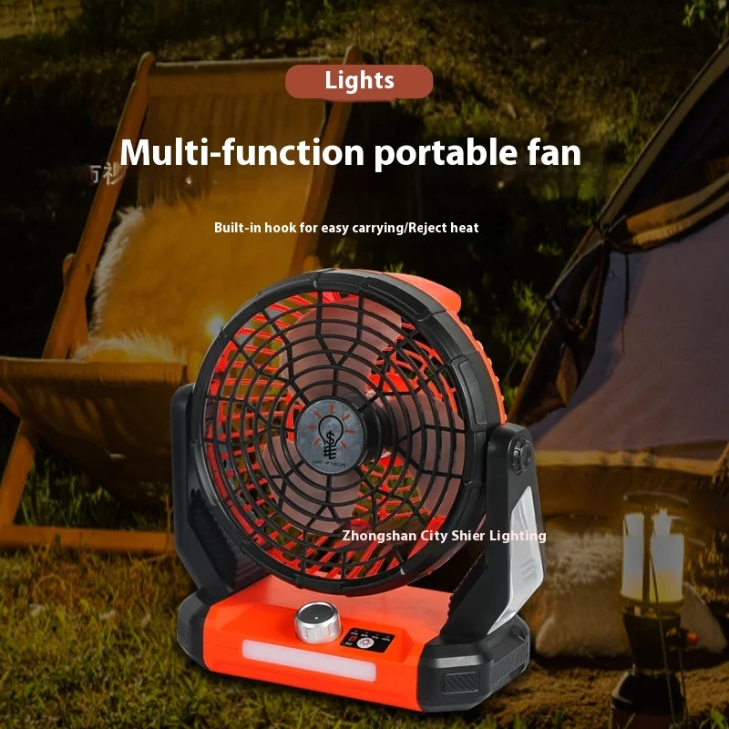 7800 mAh High-Capacity Portable Solar Camping Fan Rechargeable Desk Fan with LED Light and Hook Outdoor Fan for Tent Car Trip