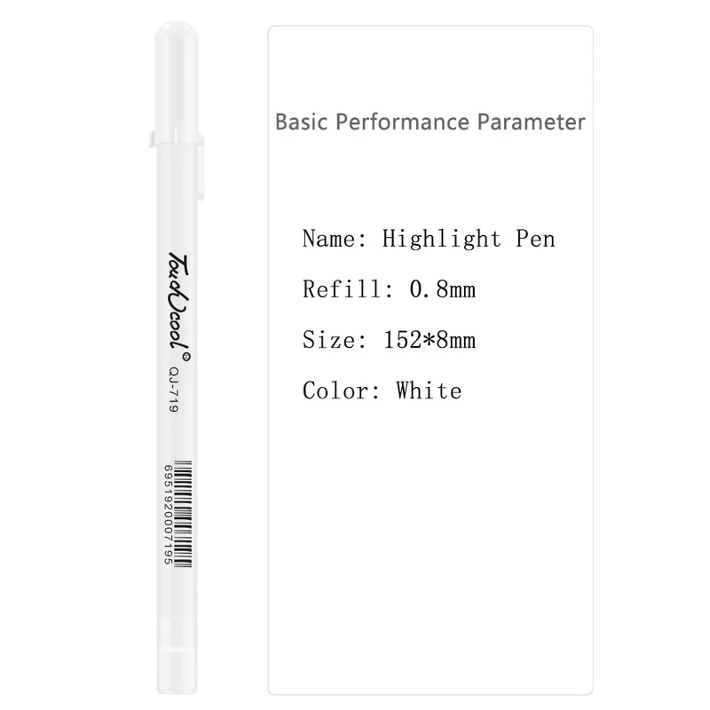 33PCS 0.8mm Creative White Ink Gel Pen Highlight Marker Pen Fine Tip for Student Stationery Drawing Art Writing School Supplies