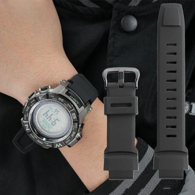Correa de reloj deportivo de goma para Casio PROTREK PRW-3500/2500/5100 PRG-260/550 pulsera negra de repuesto de 18mm
