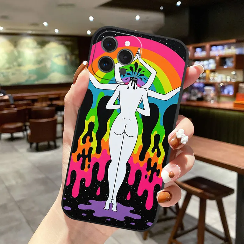 Colourful Psychedelic Trippy Art Case For Apple iPhone15 14 13 12 Mini 11 Pro Max XR XS MAX  7 8 Plus SE silicone Black Cover