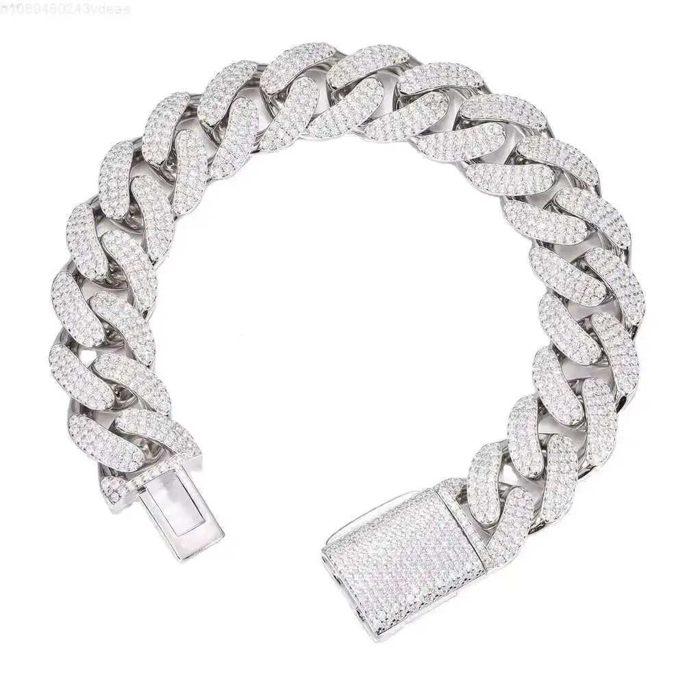 

Factory Price Mens Hip Hop Jewelry Luxury 8mm-20mm 925 Sterling Silver Vvs Moissanite Diamond Iced Out Cuban Link Bracelet
