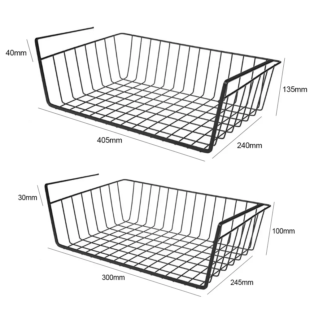 1PC Iron Hanging Mesh Basket Closet Desk Organizer - Wire Bookcase Shelf Rack for Cupboard under Storage Closet Storage Solution