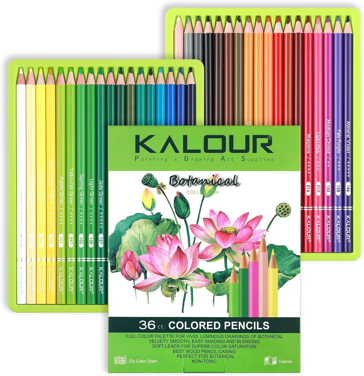

36-Piece Green Botanical Colored Pencil Set, Pre-sharpened Wooden Pencils for Artists and Beginners