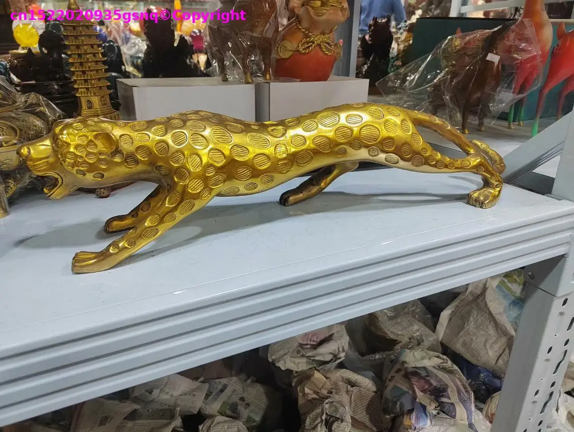 50CM long Home bar Office room wine cabinet decoration craft attract wealth tiger cheetah bronze Carving Lucky copper leopard